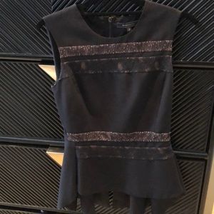 BCBG black peplum waist lace top